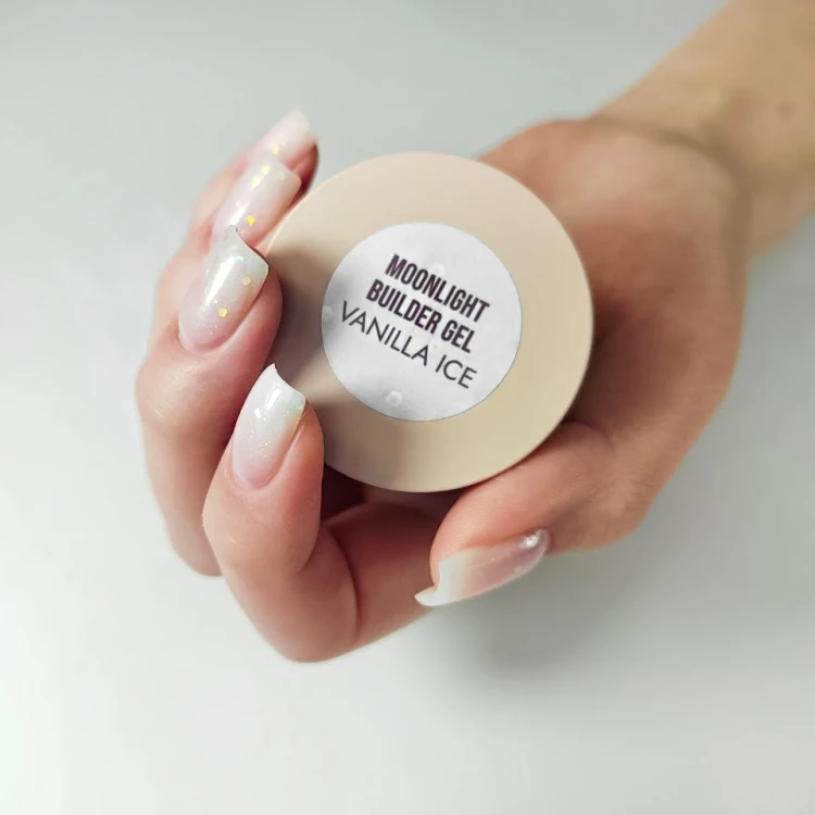 LOVIA CURE Гель моделирующий бело-молочный с пайетками Moonlight Builder Gel Vanilla Ice 15 мл
