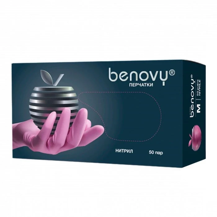 Benovy Перчатки Розовые ОРИГИНАЛ Nitrile М 100шт